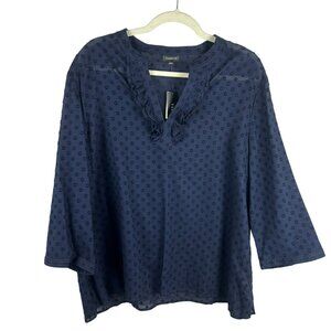 NEW Talbots Swiss‎ Dot Blouse Shirt Women XL Navy Blue Semi Sheer 3/4 Sleeves